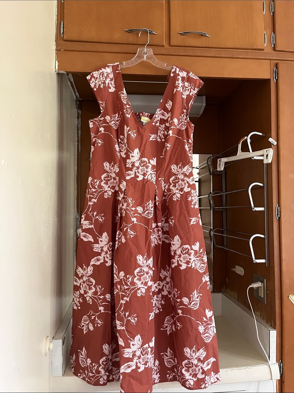 a new day Rust Floral V-Neck Midi Dress